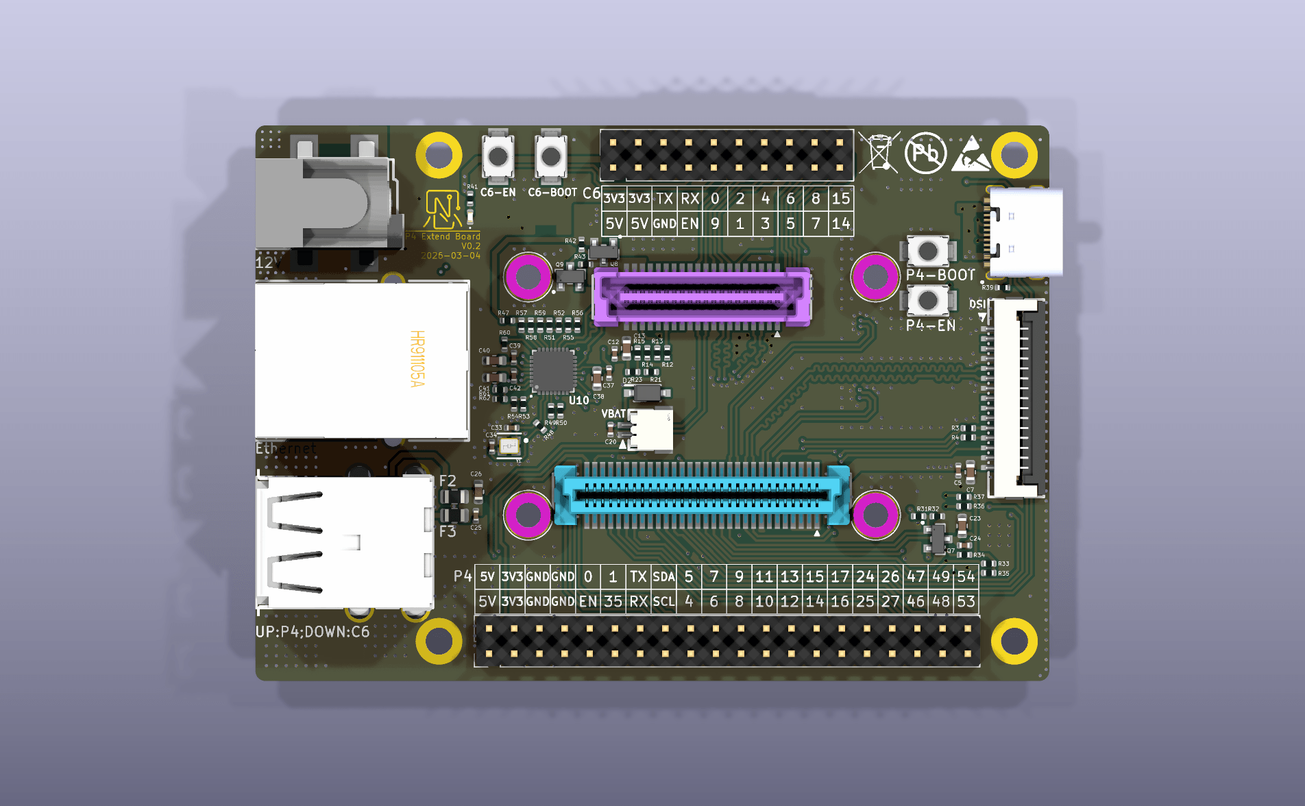 YeaCreate-P4-EXTEND Expansion Board Front View